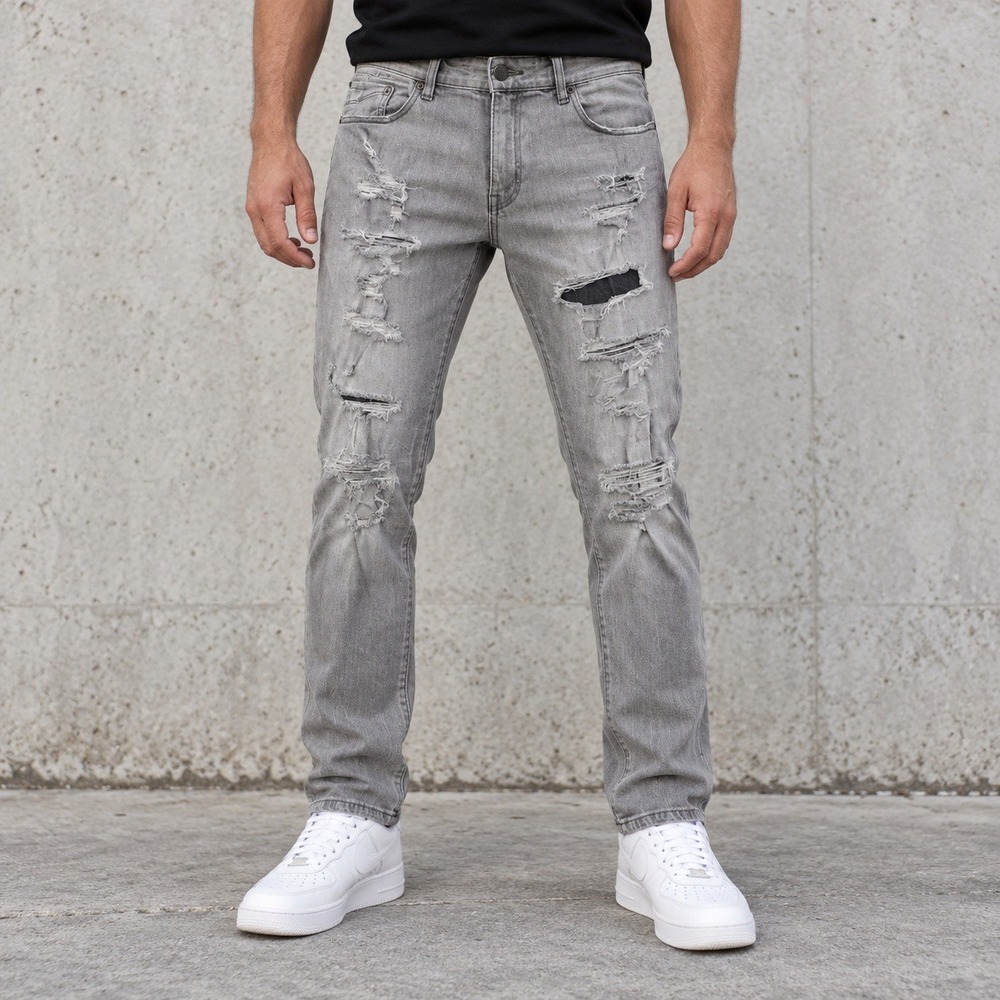 Jordan Craig Sean Fit Jeans Mens 36x32 Gray Distressed Ripped Denim Streetwear
